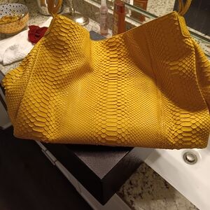 Yellow Snakeskin Shoulder Bag with Glossy Finish